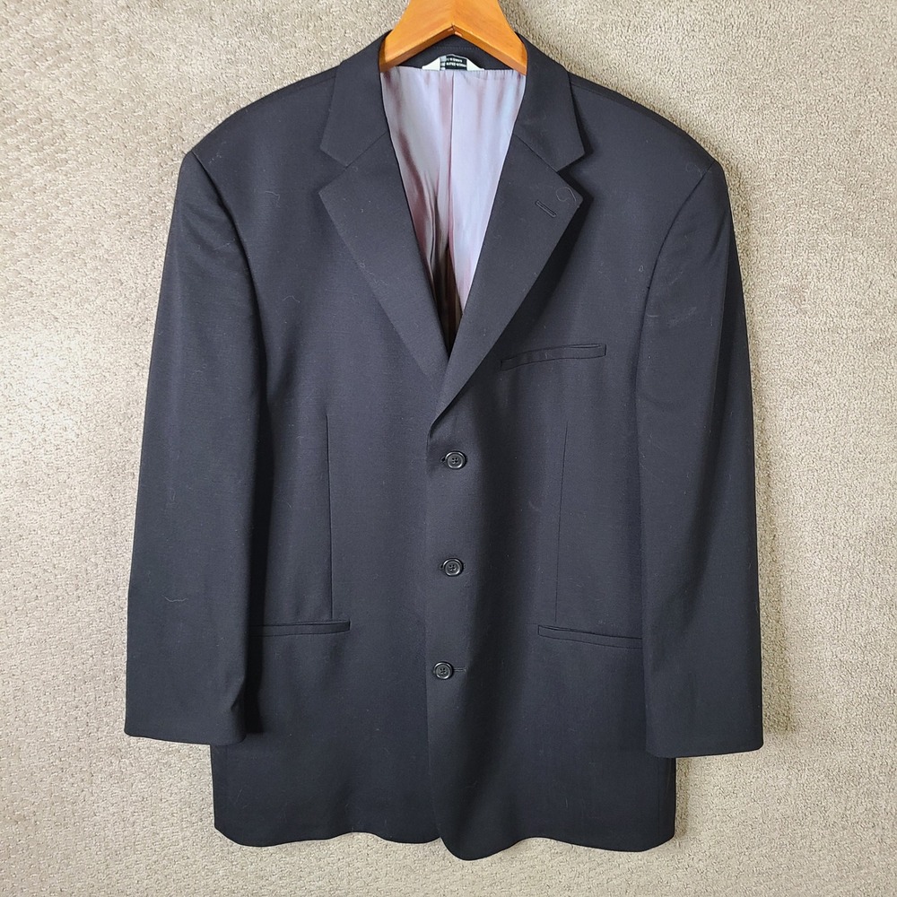 Wilke-Rodriguez Jacket Mens 46R Black Blazer Wool Stretch 3 Button Suit Coat